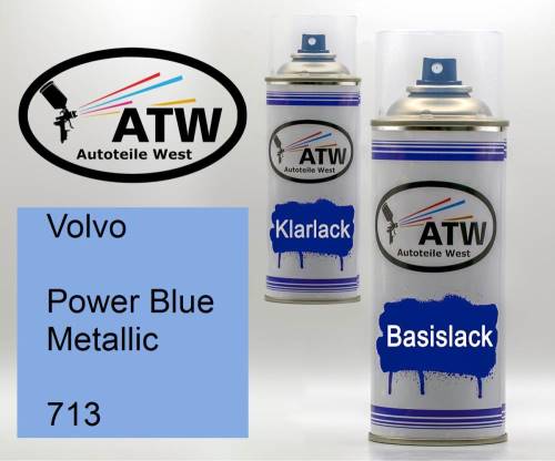 Volvo, Power Blue Metallic, 713: 400ml Sprühdose + 400ml Klarlack - Set, von ATW Autoteile West.